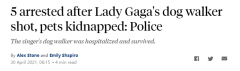 5人因抢劫Lady Gaga的狗狗被捕，嫌犯中有黑帮成员