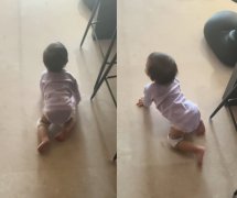 杜淳1岁女儿“小蛋饺”豪宅内练走路 穿纸尿裤跪地上乱爬